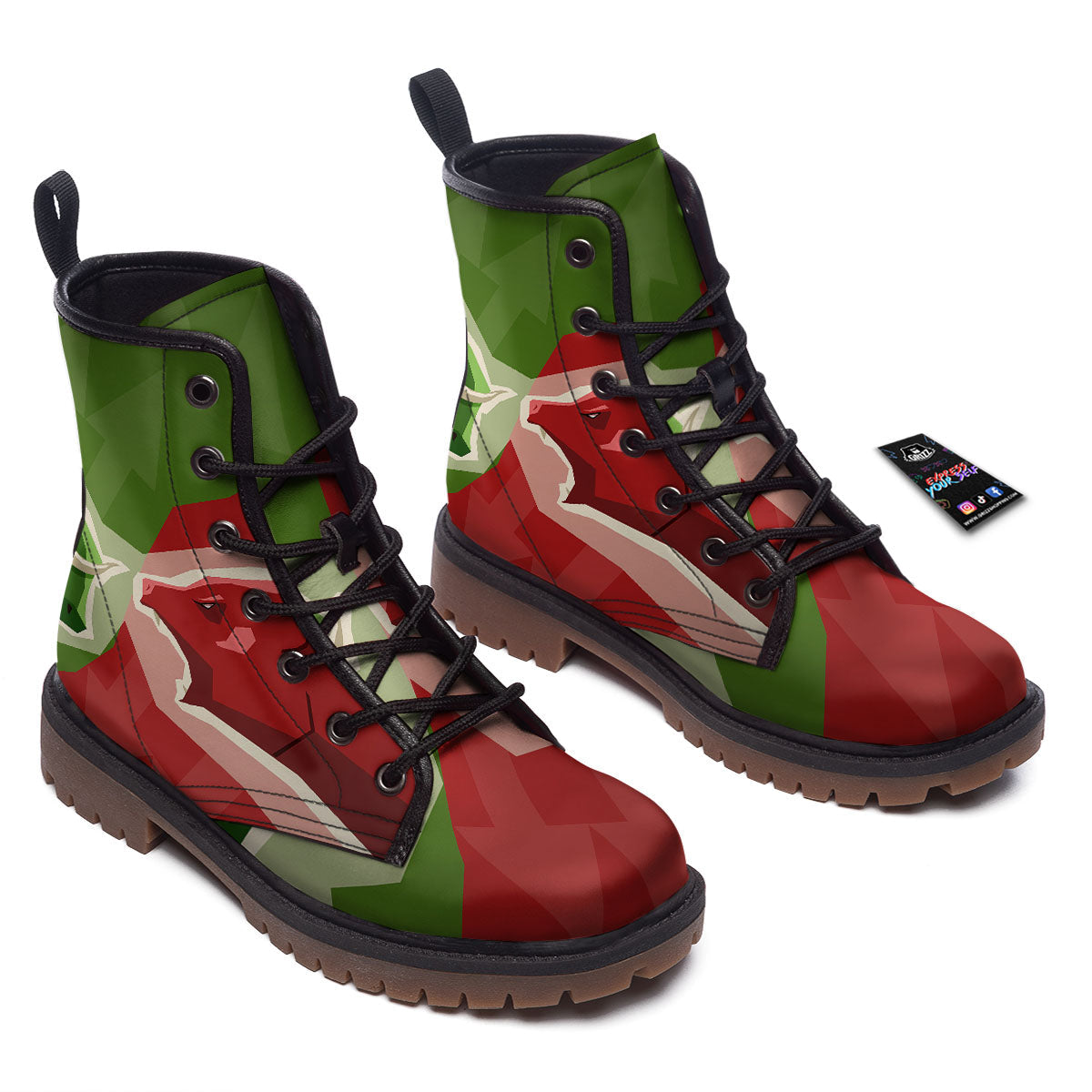 Red Bear And Green Bull Stock Print Work Boots-grizzshop