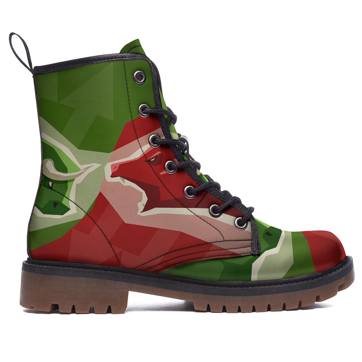 Red Bear And Green Bull Stock Print Work Boots-grizzshop