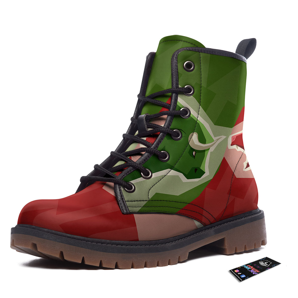 Red Bear And Green Bull Stock Print Work Boots-grizzshop