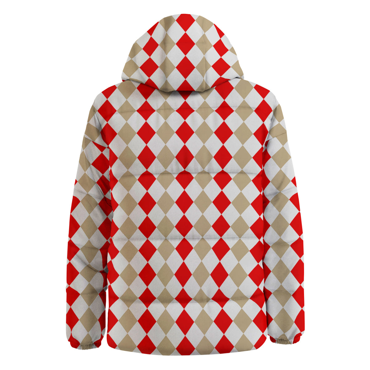 Red Beige And White Argyle Print Pattern Down Jacket-grizzshop