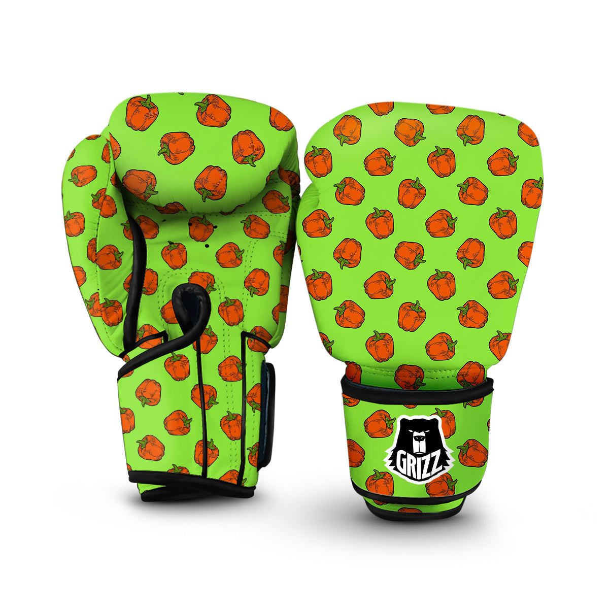 Red Bell Pepper Green Print Pattern Boxing Gloves-grizzshop