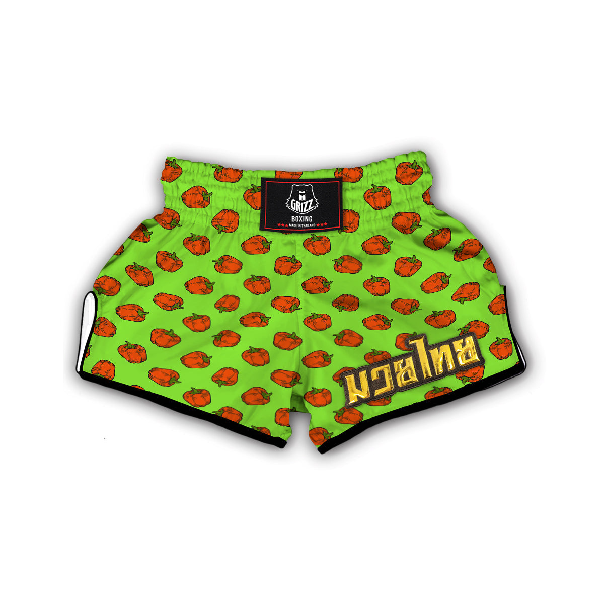 Red Bell Pepper Green Print Pattern Muay Thai Boxing Shorts-grizzshop