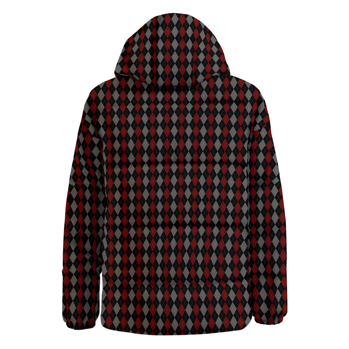 Red Black And Grey Argyle Print Pattern Down Jacket-grizzshop