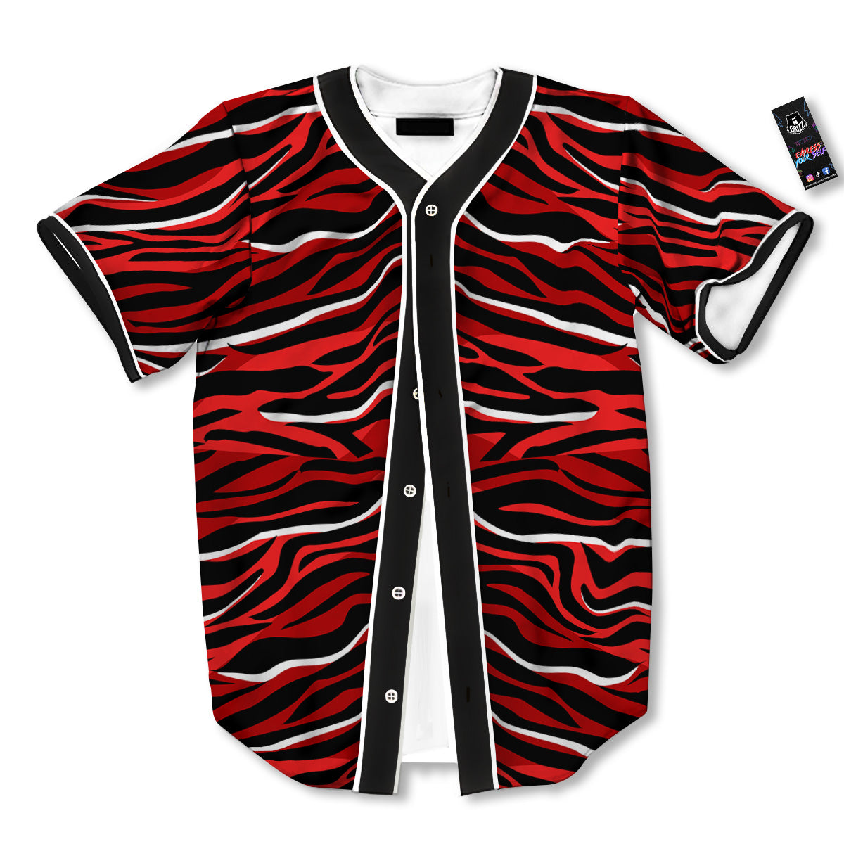Red Black And White Colored Leopard Print Pattern Baseball Jersey-grizzshop
