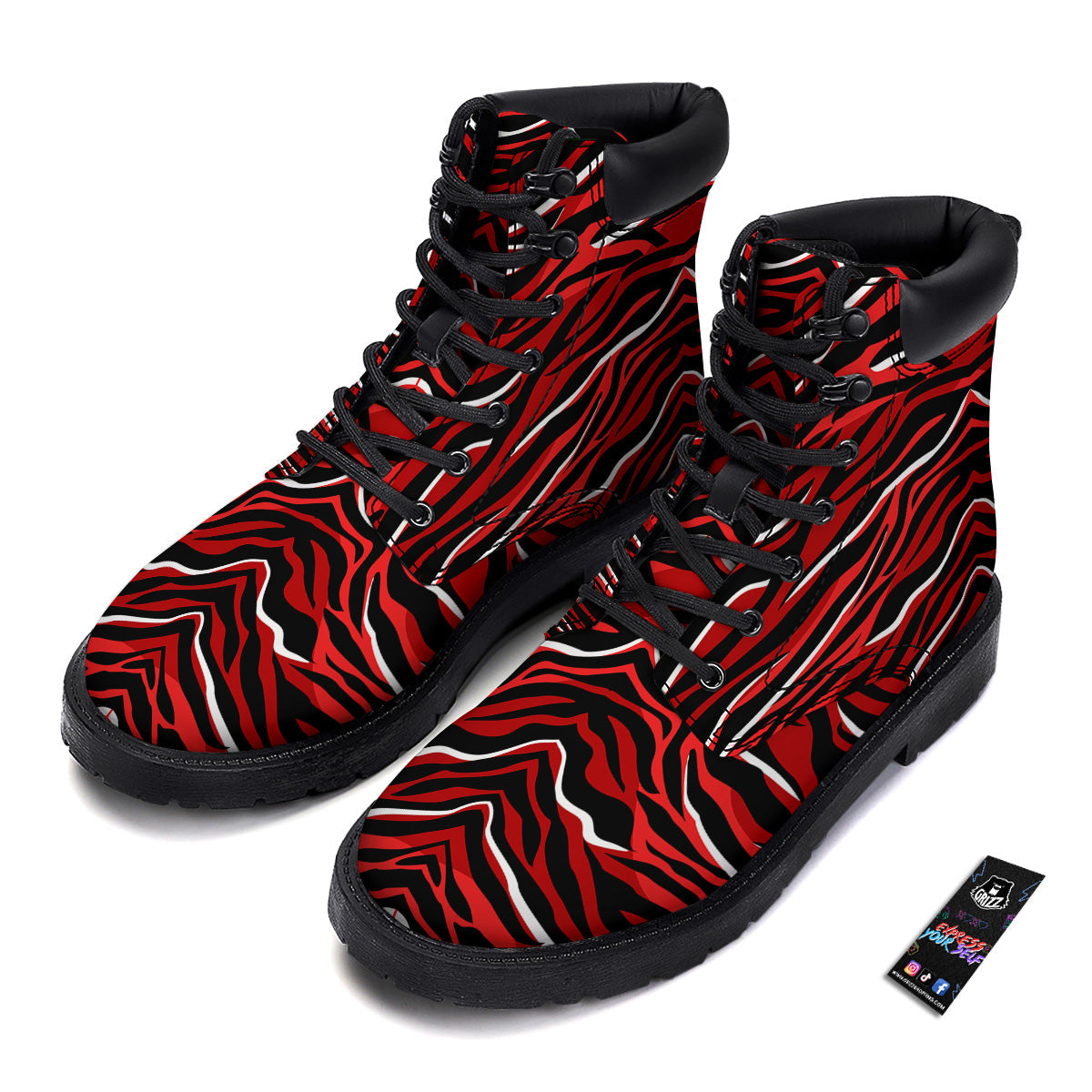Red Black And White Colored Leopard Print Pattern Boots-grizzshop