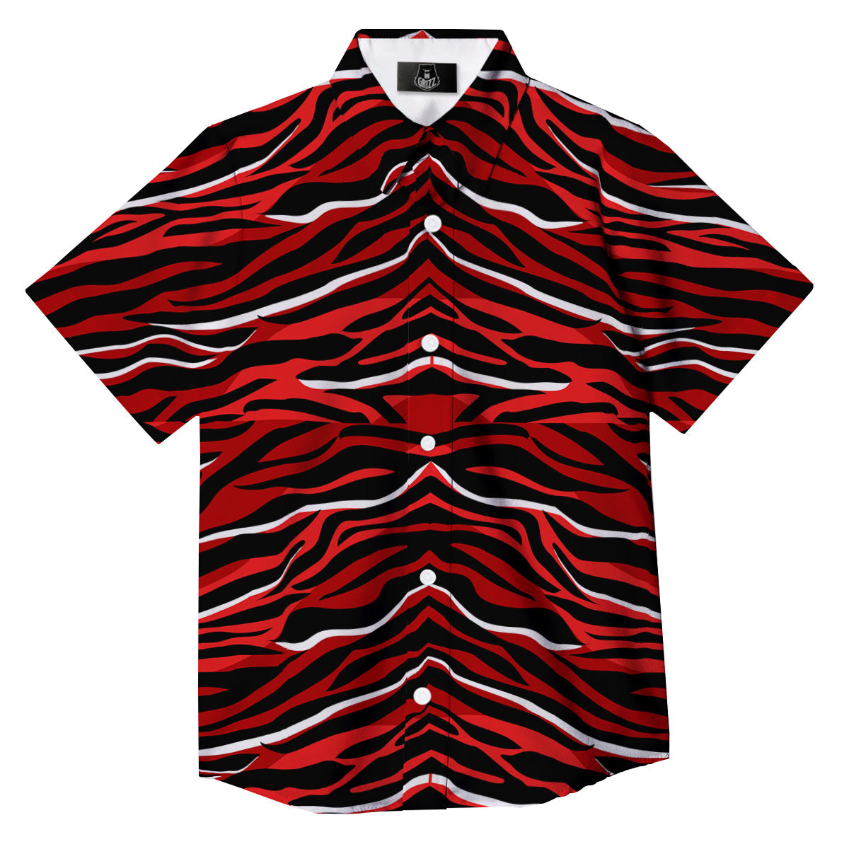 Red Black And White Colored Leopard Print Pattern Button Up Shirt-grizzshop