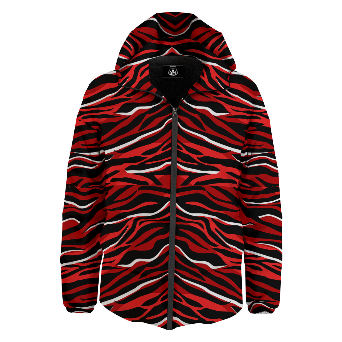 Red Black And White Colored Leopard Print Pattern Down Jacket-grizzshop