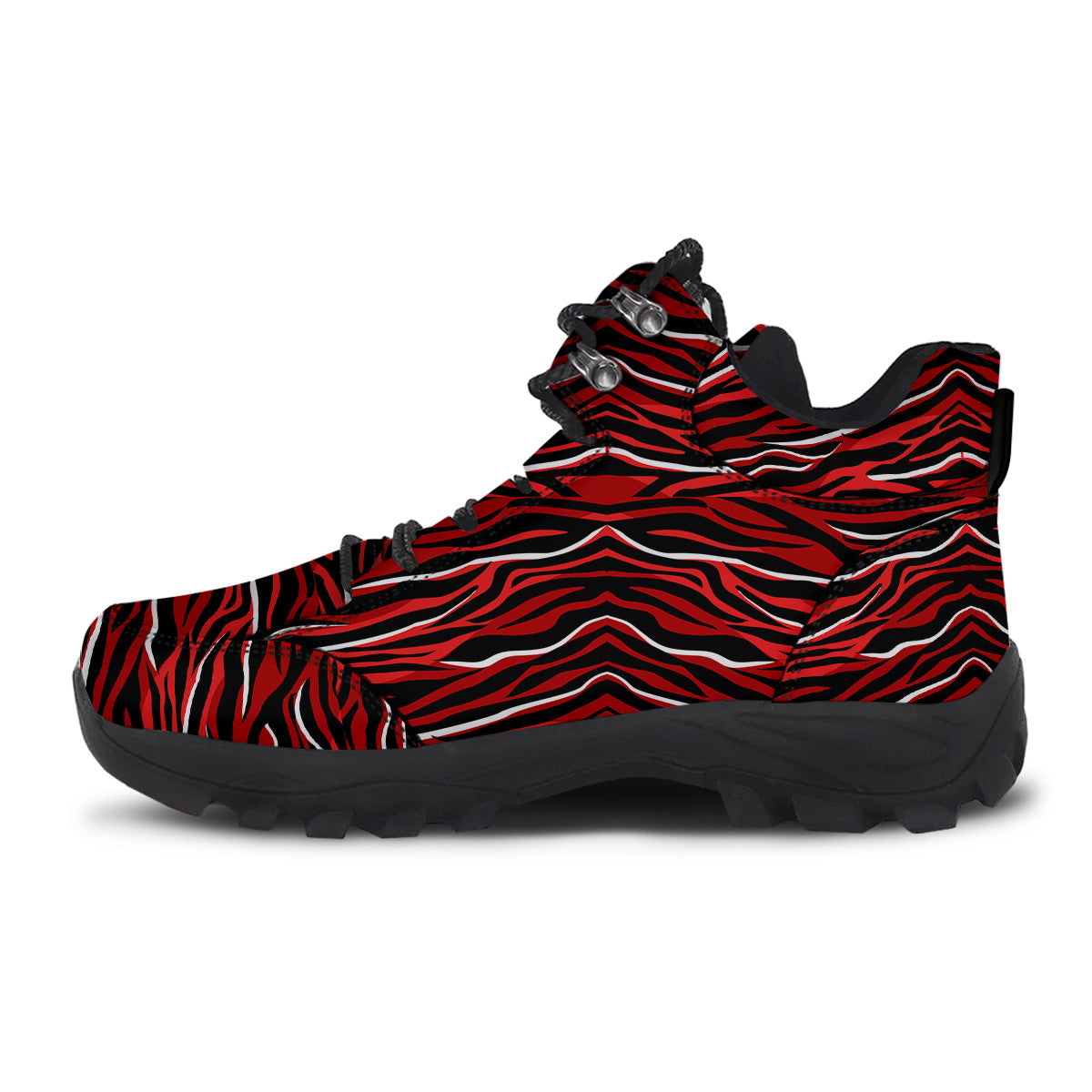 Red Black And White Colored Leopard Print Pattern Hiking Shoes-grizzshop