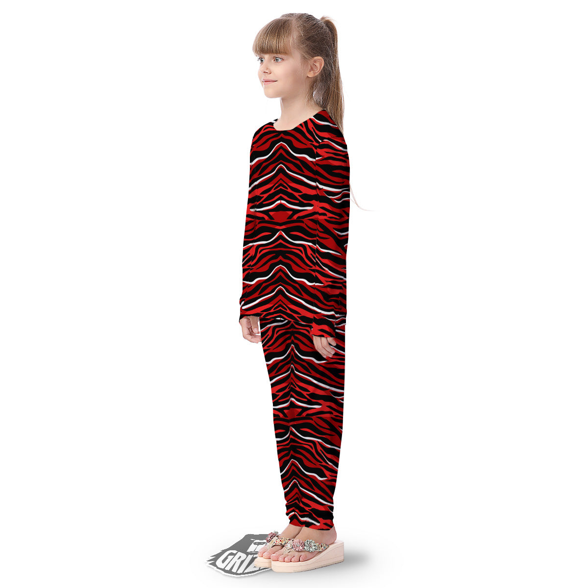 Red Black And White Colored Leopard Print Pattern Kid's Pajamas-grizzshop