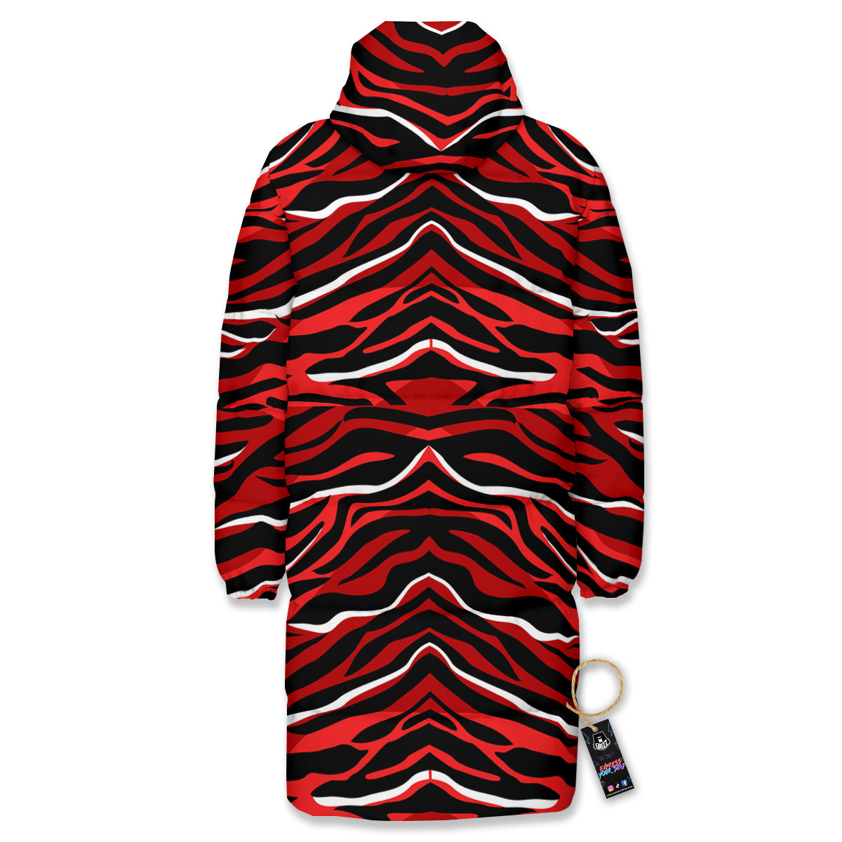 Red Black And White Colored Leopard Print Pattern Long Down Jacket-grizzshop