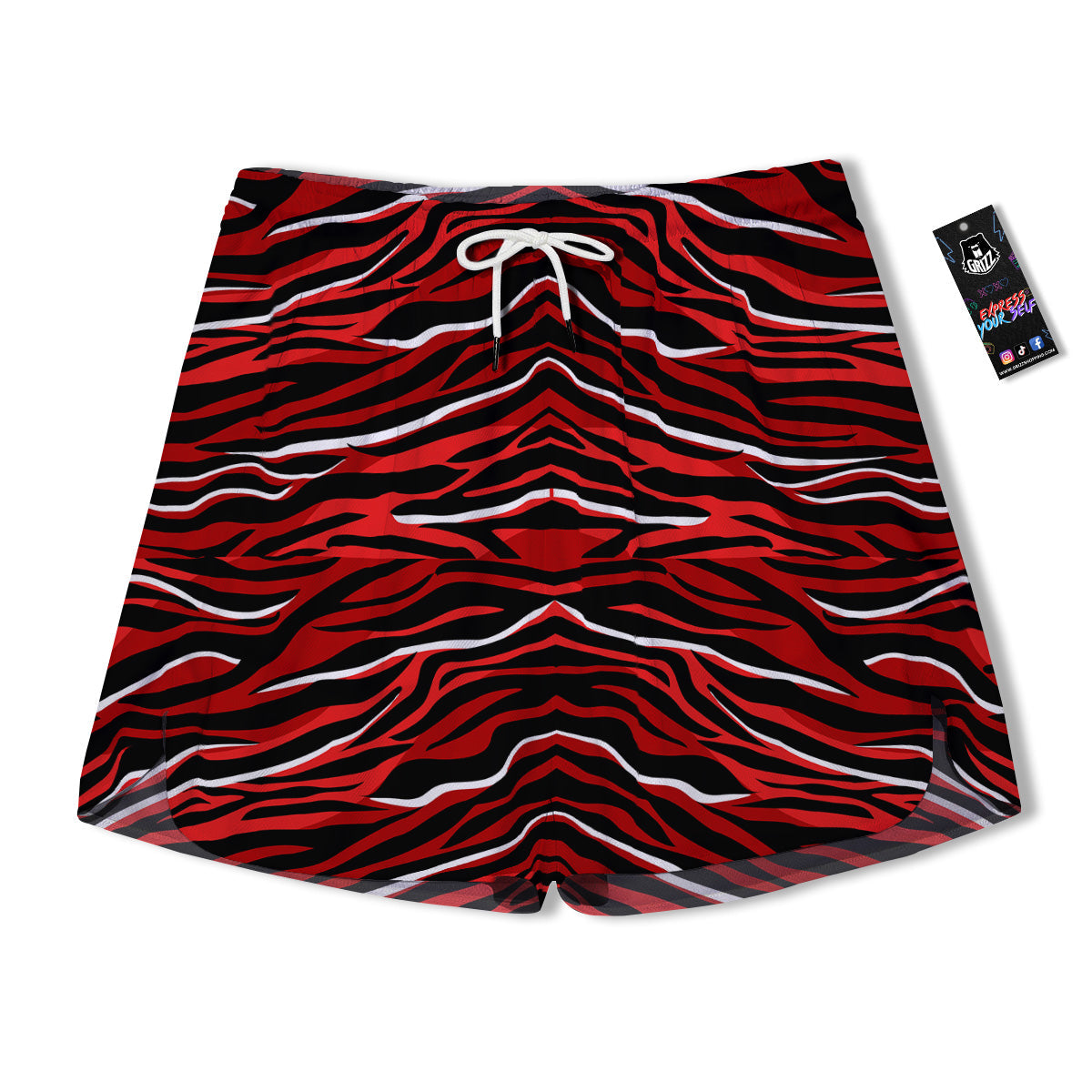 Red Black And White Colored Leopard Print Pattern Men's Running Shorts-grizzshop