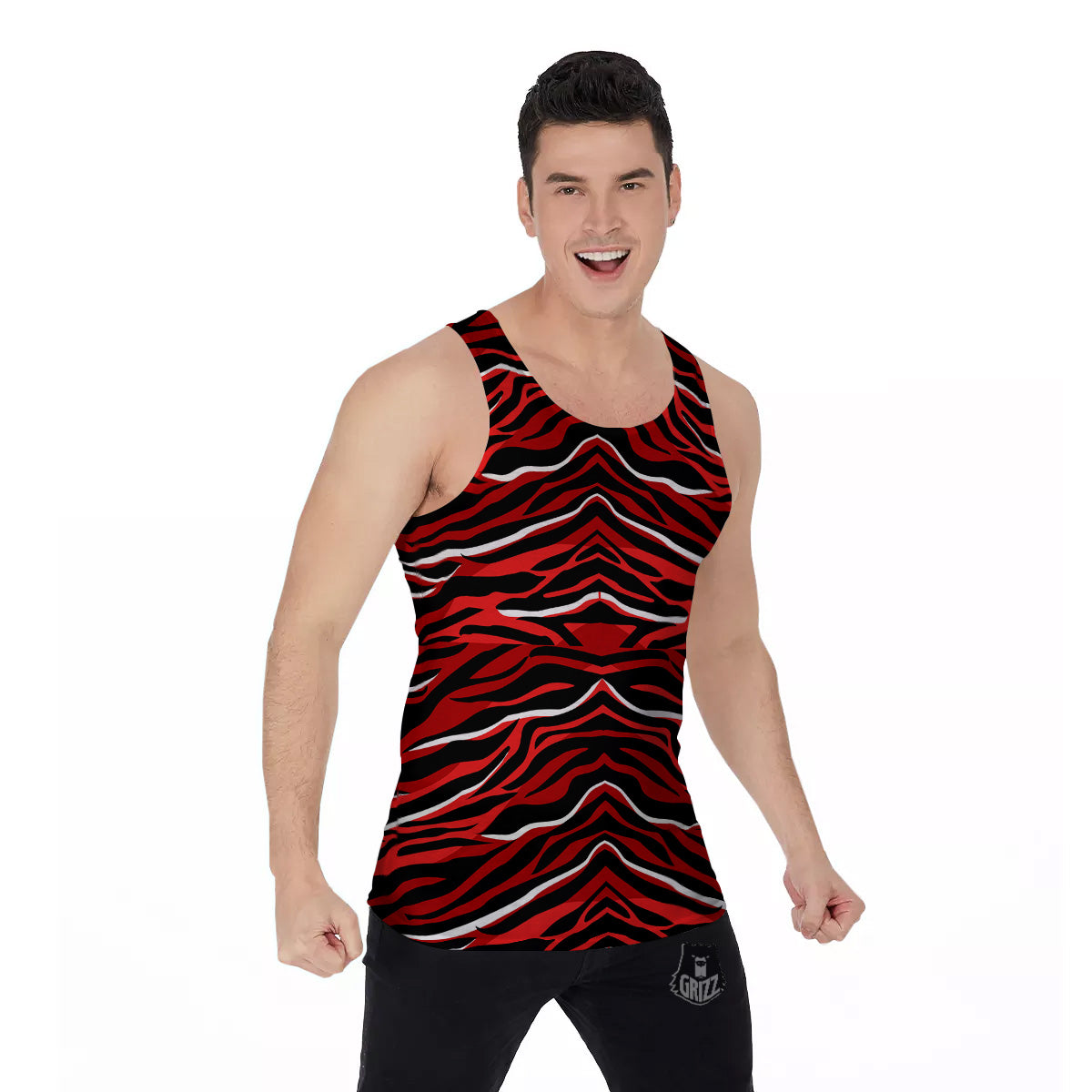 Red Black And White Colored Leopard Print Pattern Men's Tank Top-grizzshop