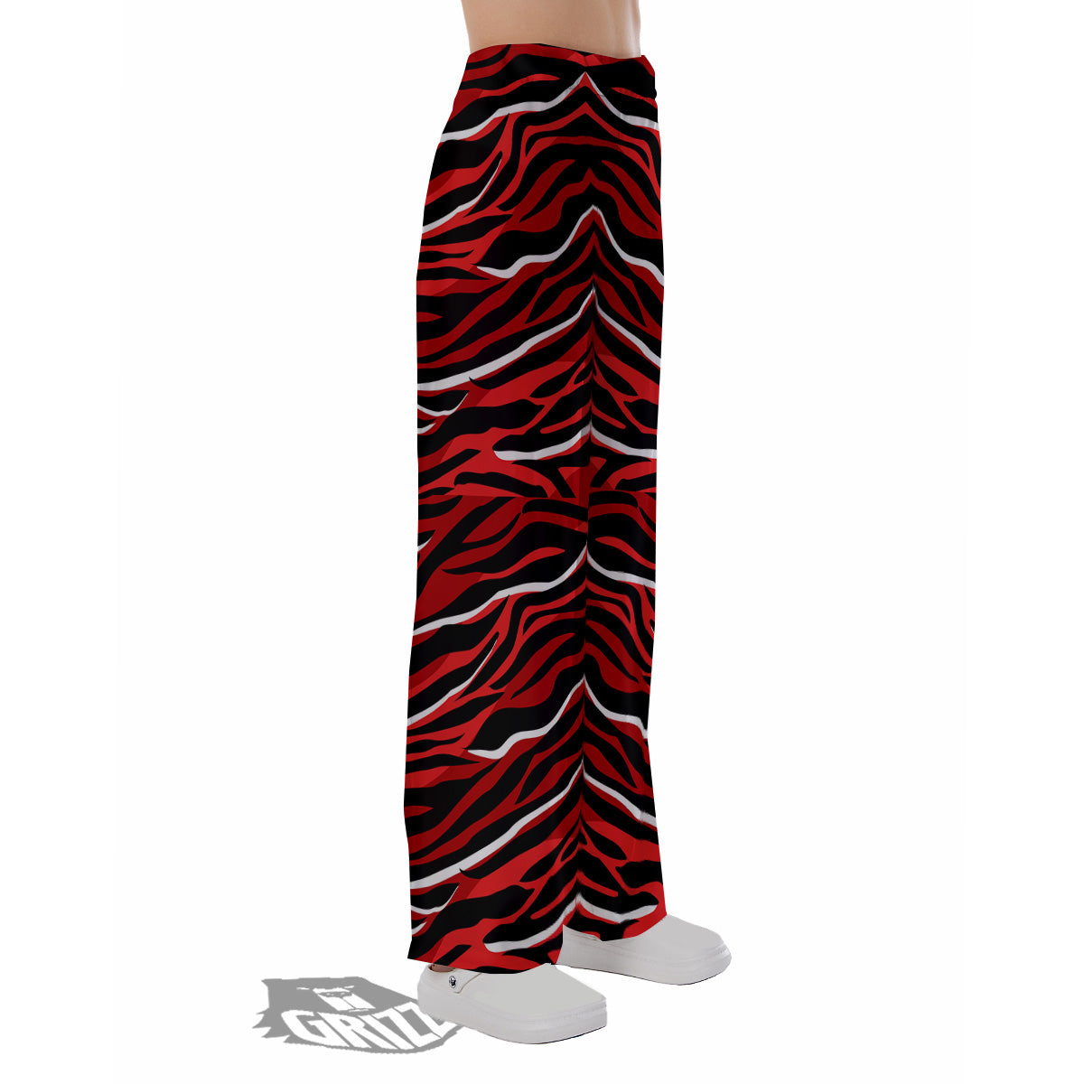 Red Black And White Colored Leopard Print Pattern Pajama Pants-grizzshop