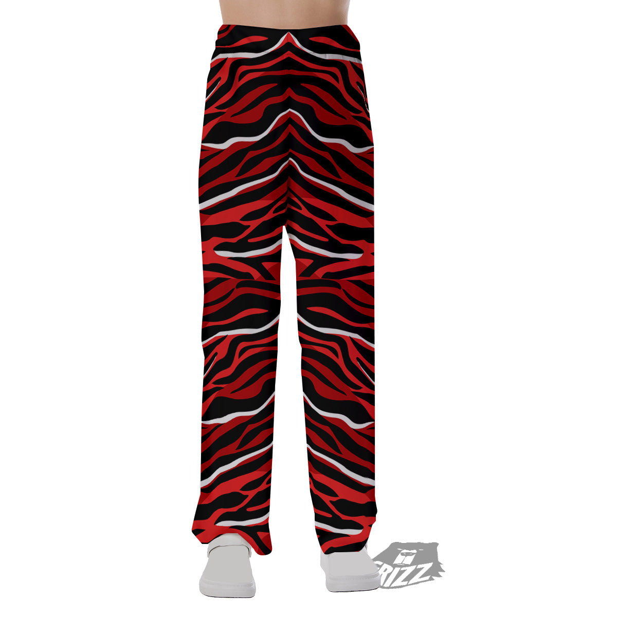 Red Black And White Colored Leopard Print Pattern Pajama Pants-grizzshop