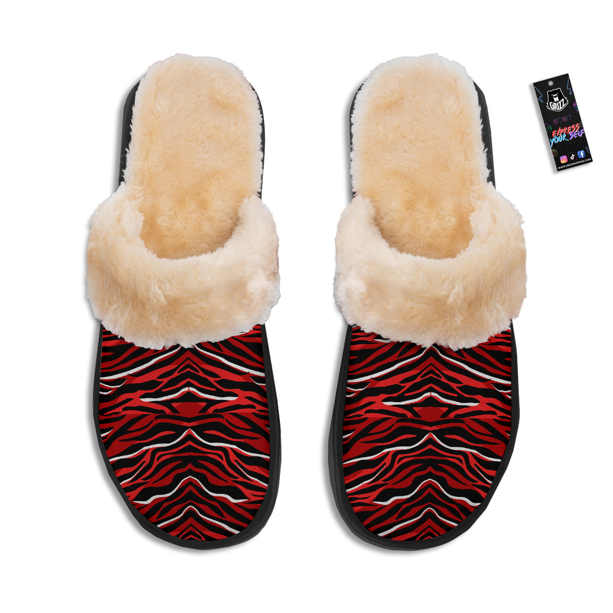 Red Black And White Colored Leopard Print Pattern Slippers-grizzshop