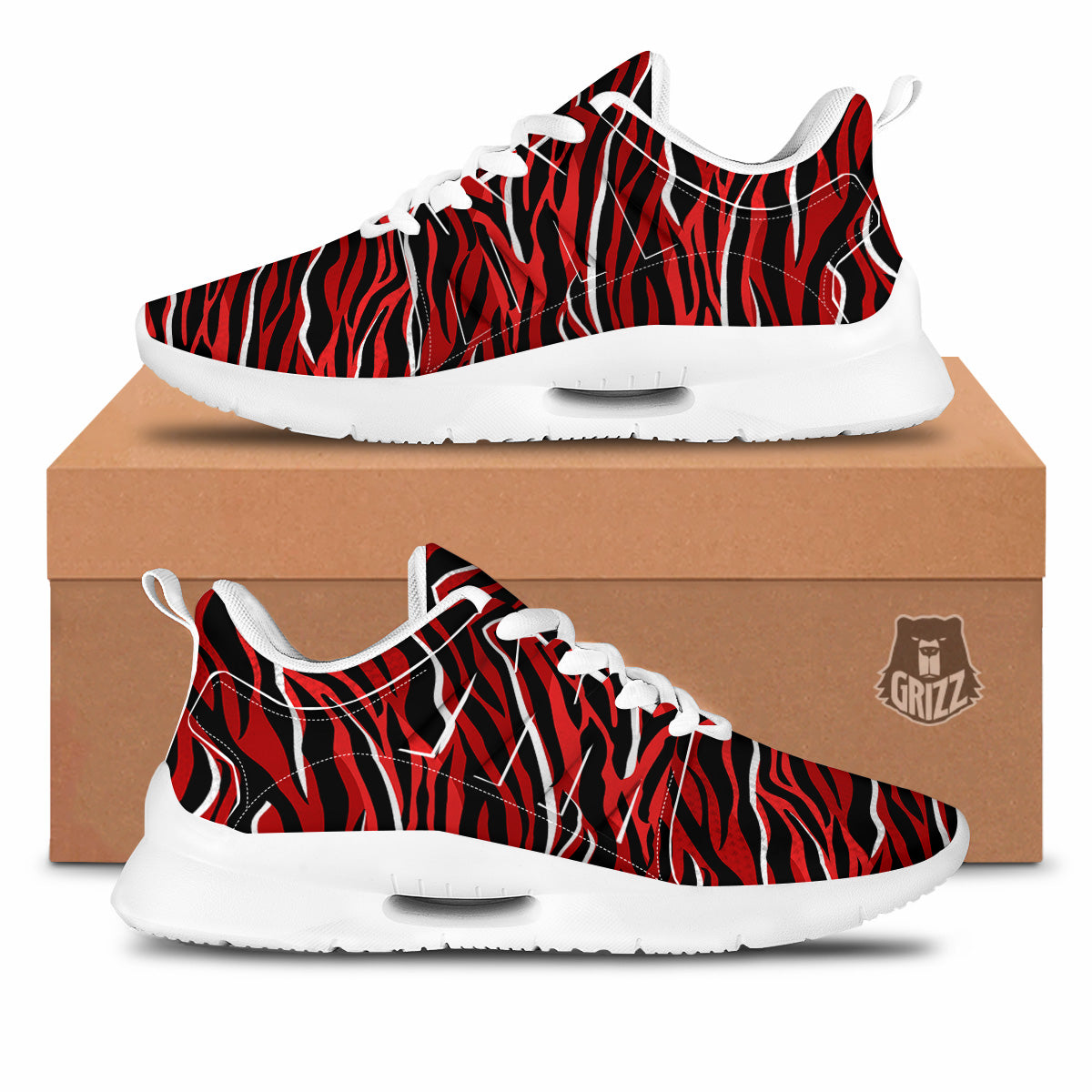 Red Black And White Colored Leopard Print Pattern Tennis Shoes-grizzshop
