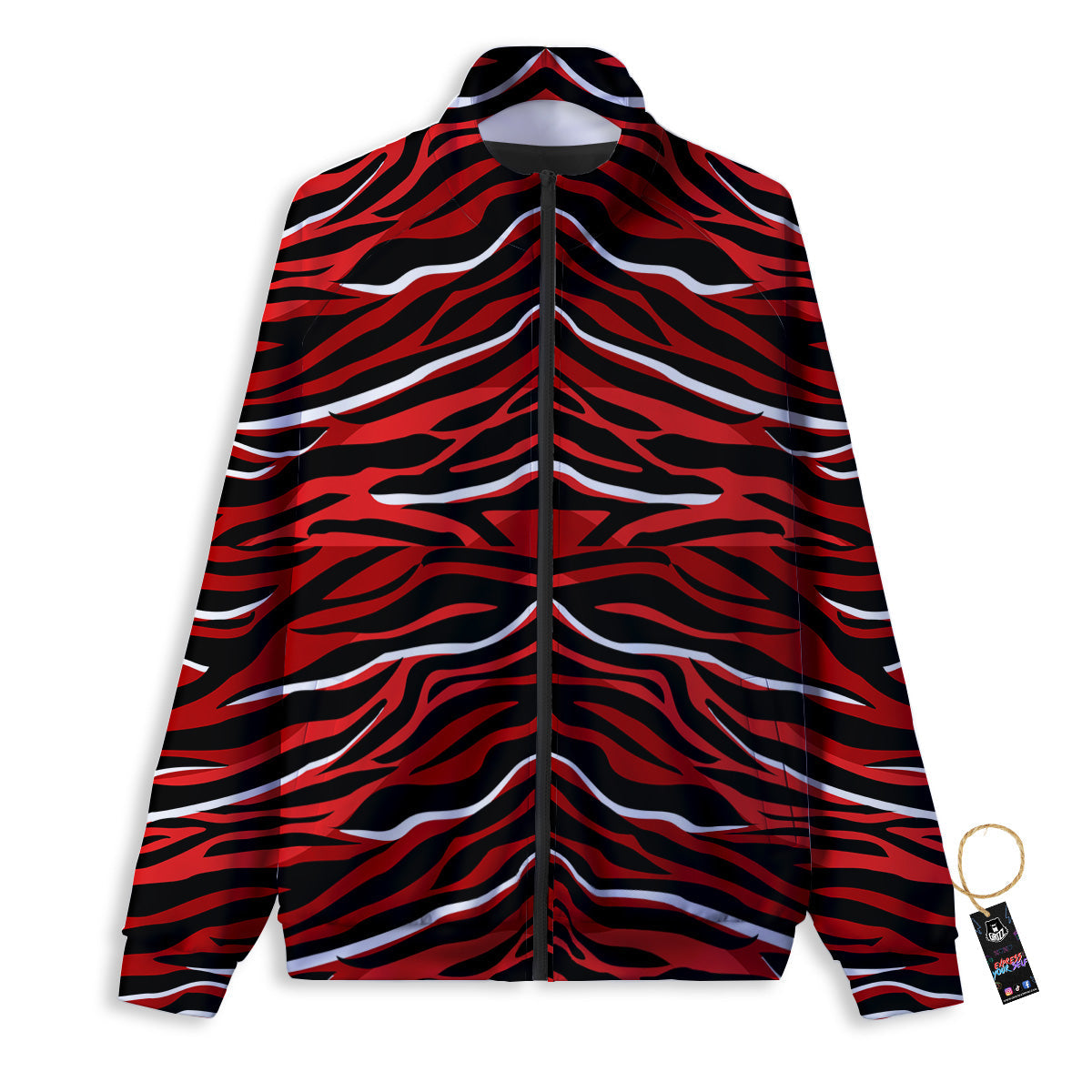 Red Black And White Colored Leopard Print Pattern Track Jacket-grizzshop