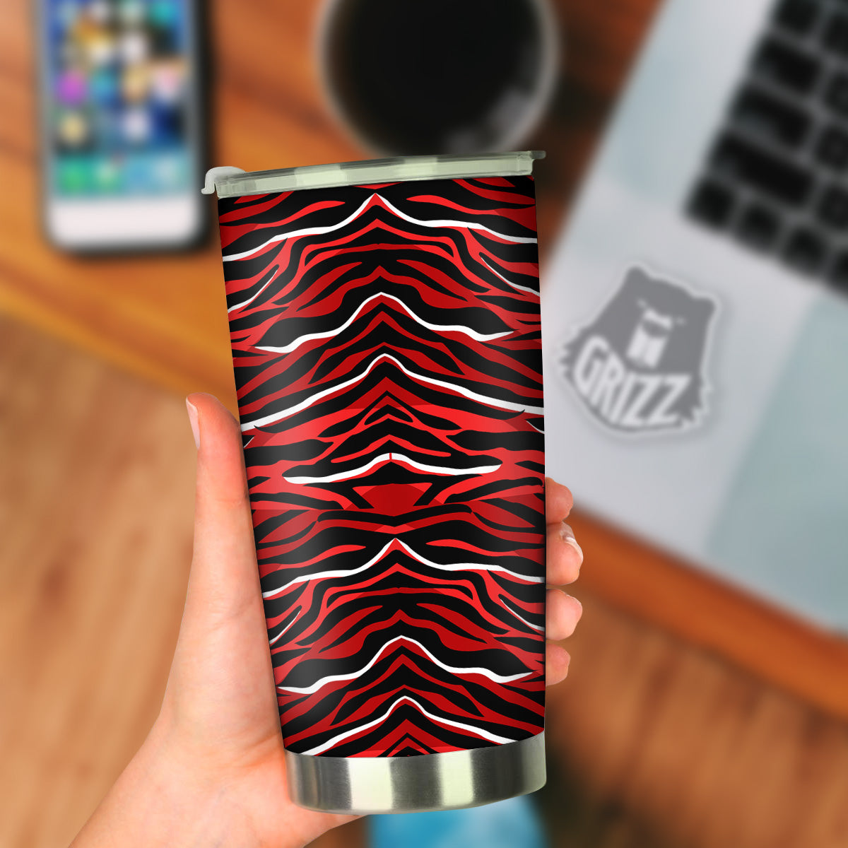 Red Black And White Colored Leopard Print Pattern Tumbler-grizzshop