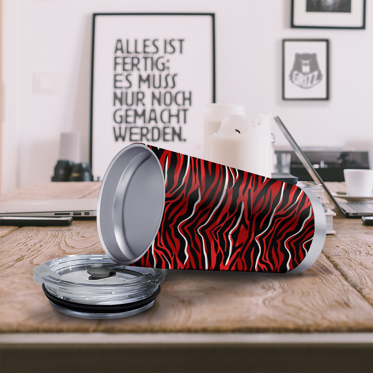 Red Black And White Colored Leopard Print Pattern Tumbler-grizzshop