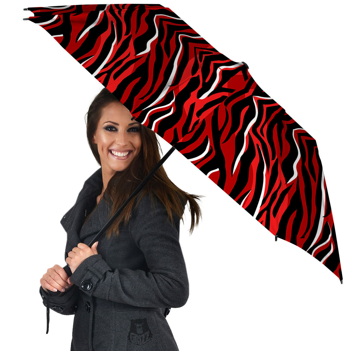 Red Black And White Colored Leopard Print Pattern Umbrella-grizzshop