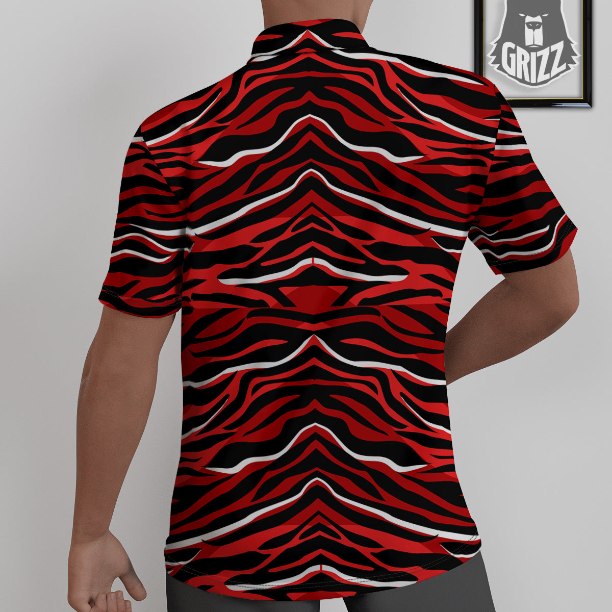 Red Black And White Colored Leopard Print Pattern Untucked Shirts-grizzshop