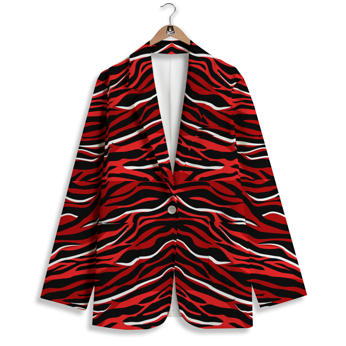 Red Black And White Colored Leopard Print Pattern Women's Blazer-grizzshop