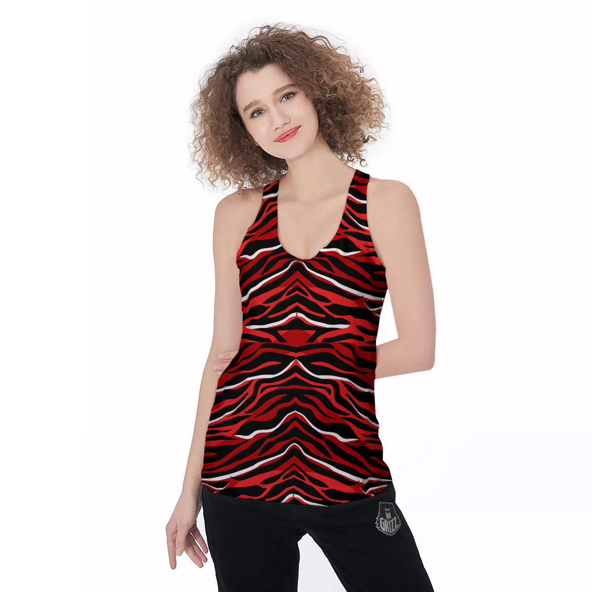 Red Black And White Colored Leopard Print Pattern Women's Racerback Tank Top-grizzshop