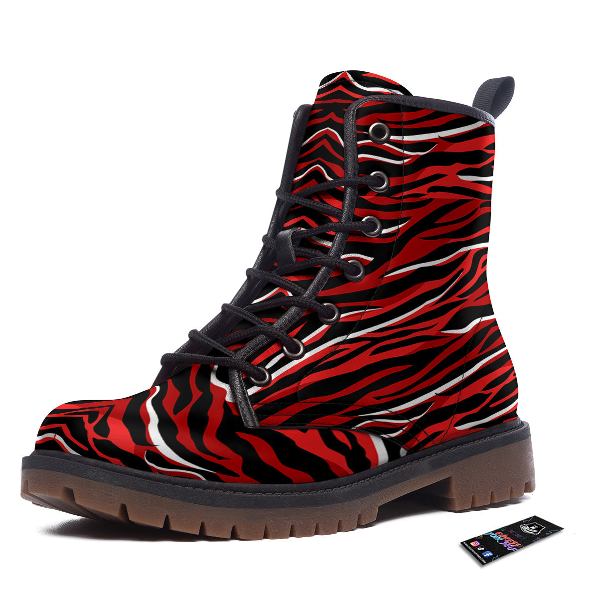 Red Black And White Colored Leopard Print Pattern Work Boots-grizzshop