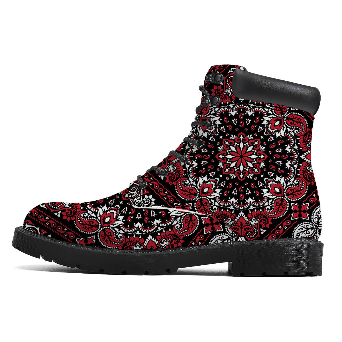 Red Black Bandana Paisley Print Boots-grizzshop