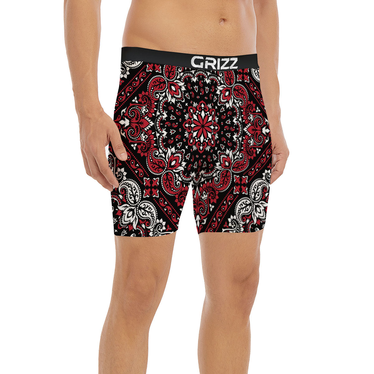 Red Black Bandana Paisley Print Boxer Briefs-grizzshop