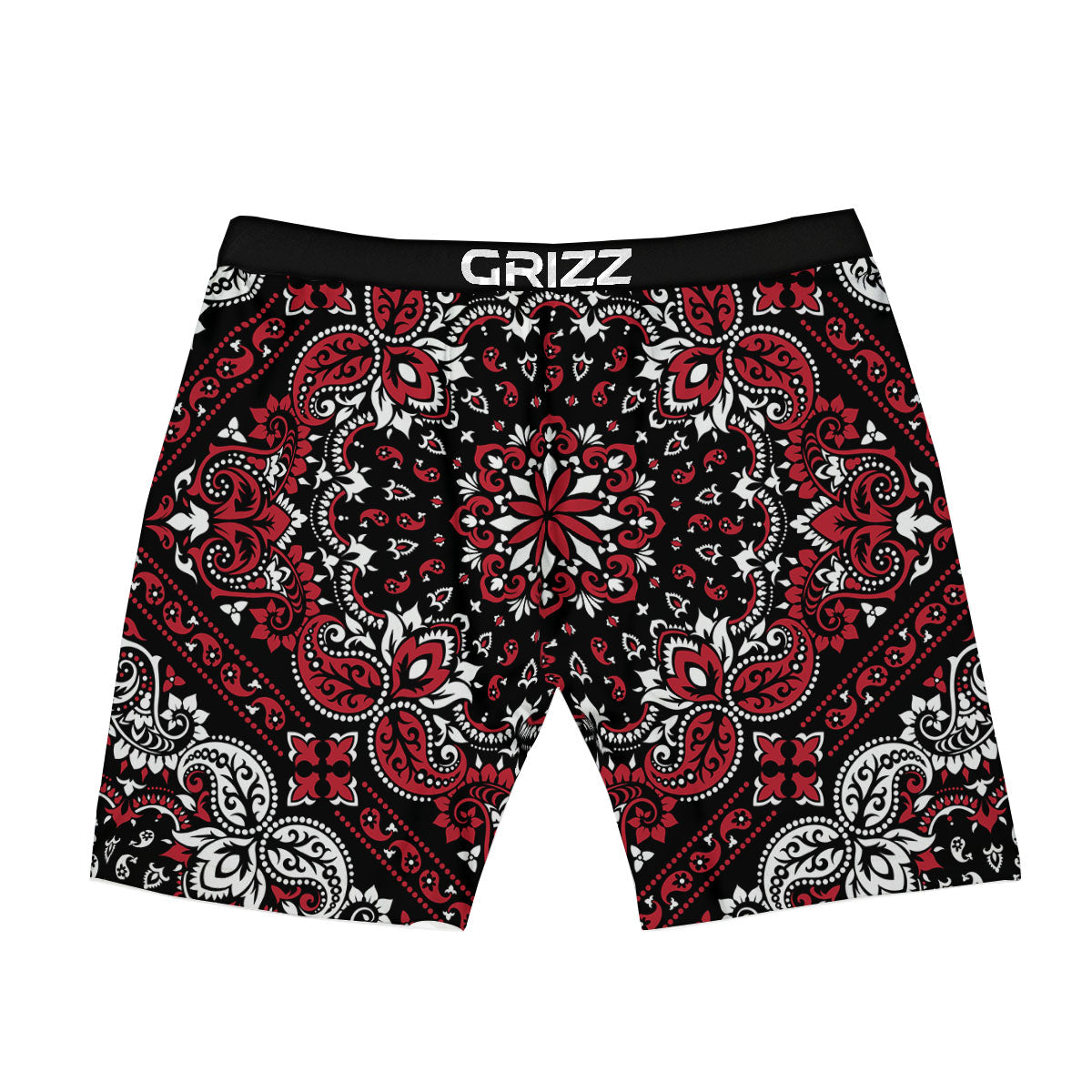 Red Black Bandana Paisley Print Boxer Briefs-grizzshop