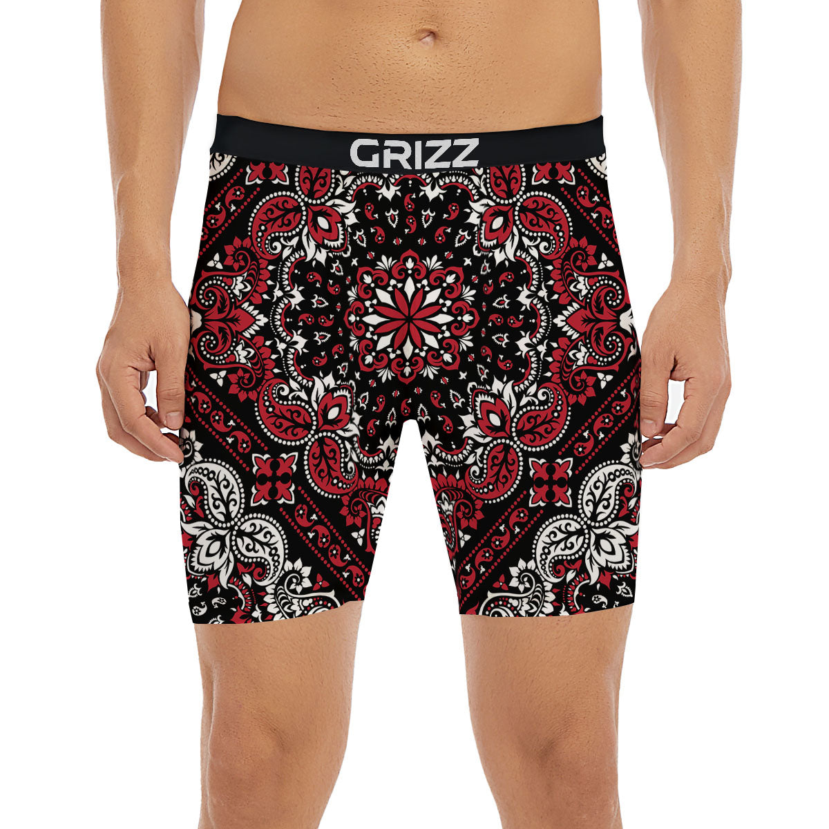 Red Black Bandana Paisley Print Boxer Briefs-grizzshop