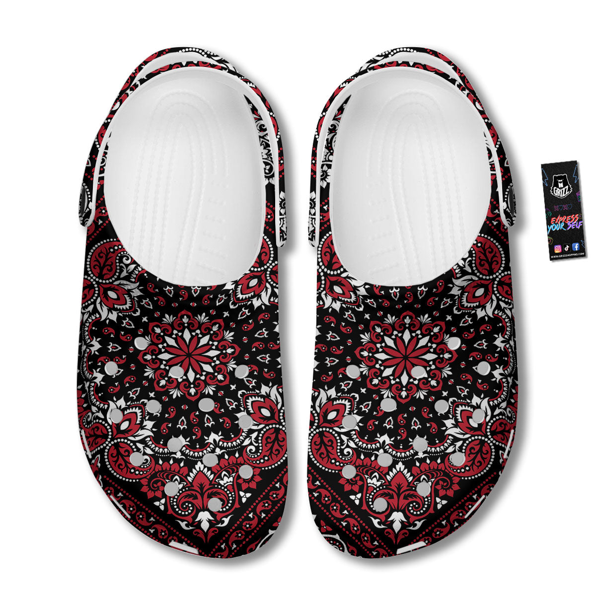 Red Black Bandana Paisley Print Clog-grizzshop
