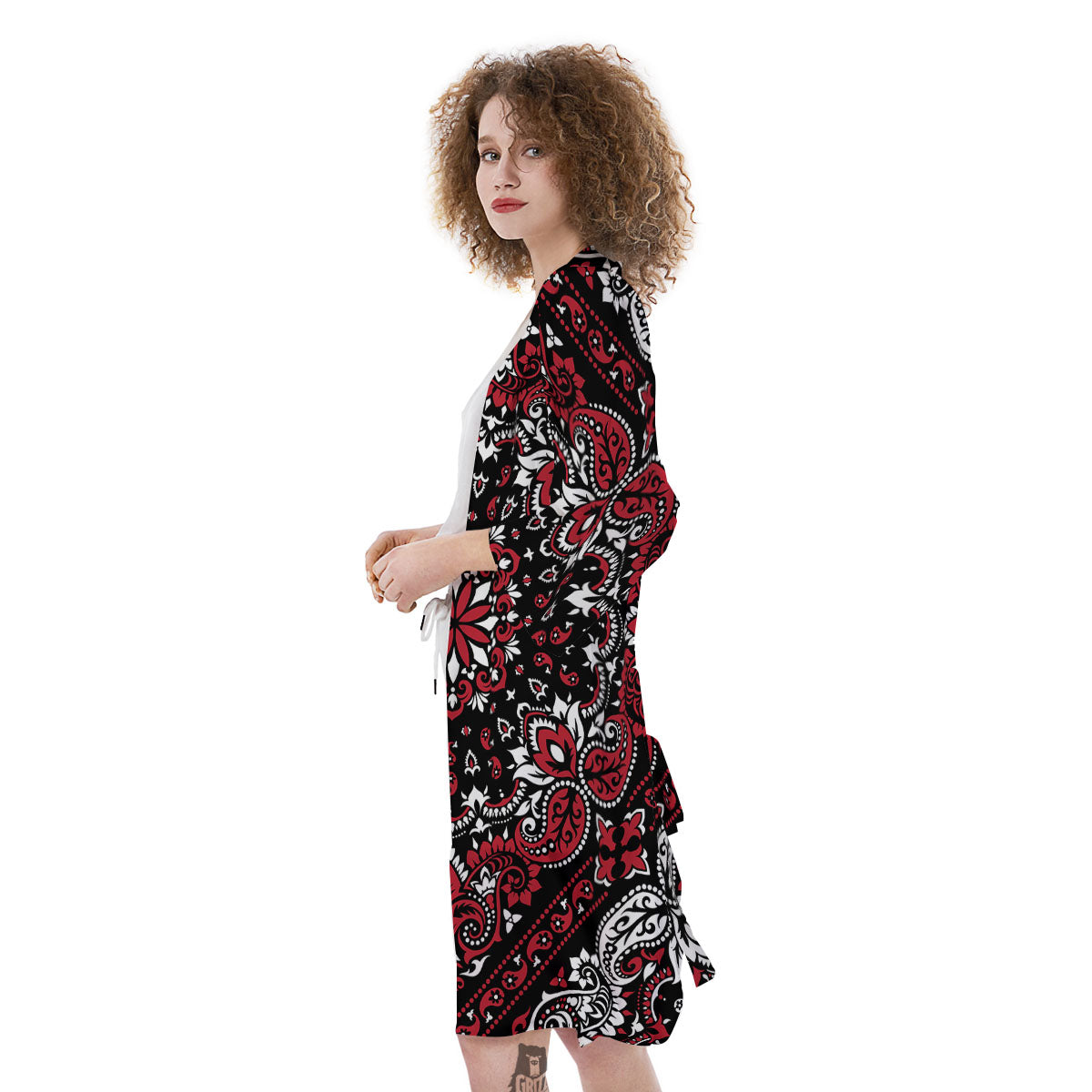 Red Black Bandana Paisley Print Kimono-grizzshop