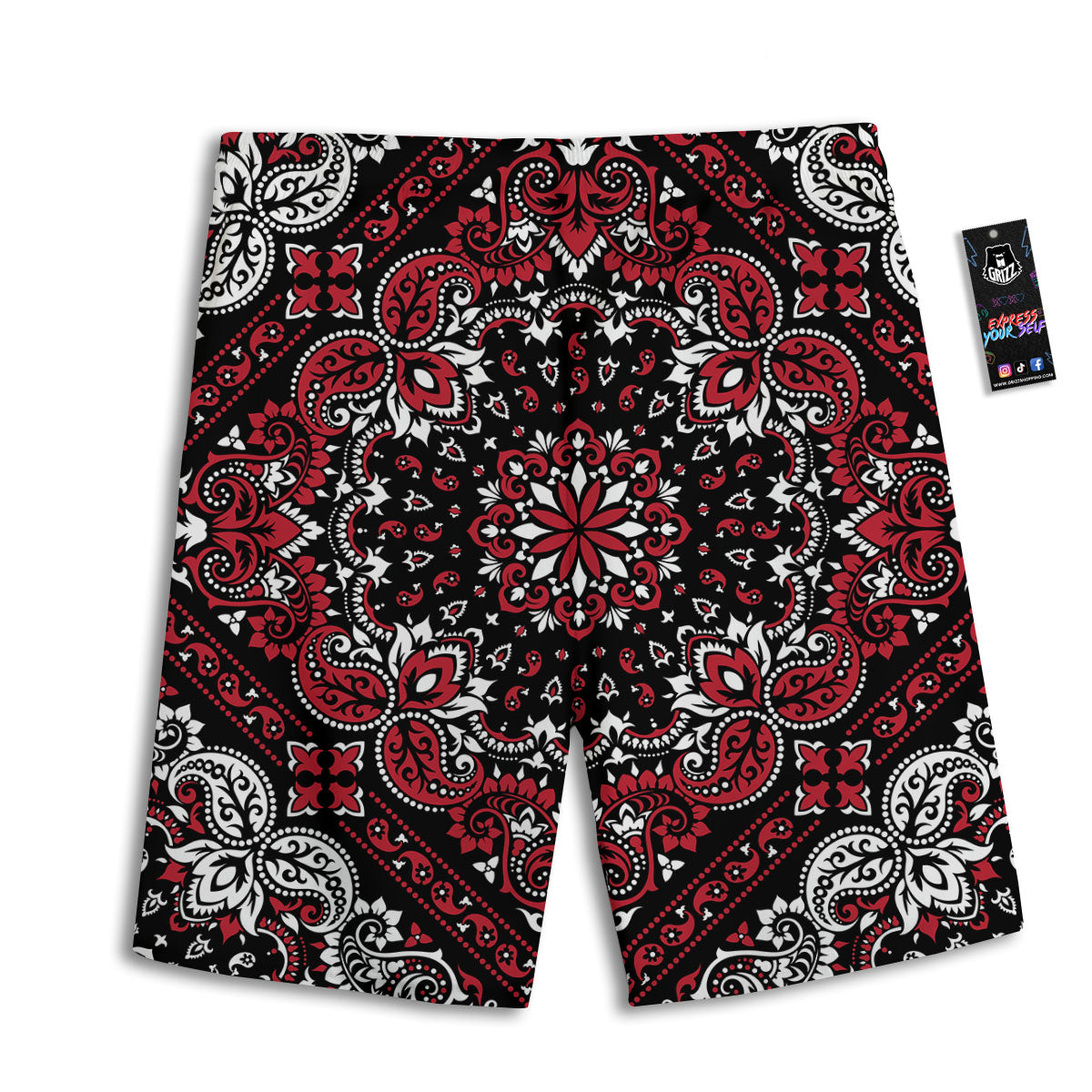 Red Black Bandana Paisley Print Men's Athletic Shorts