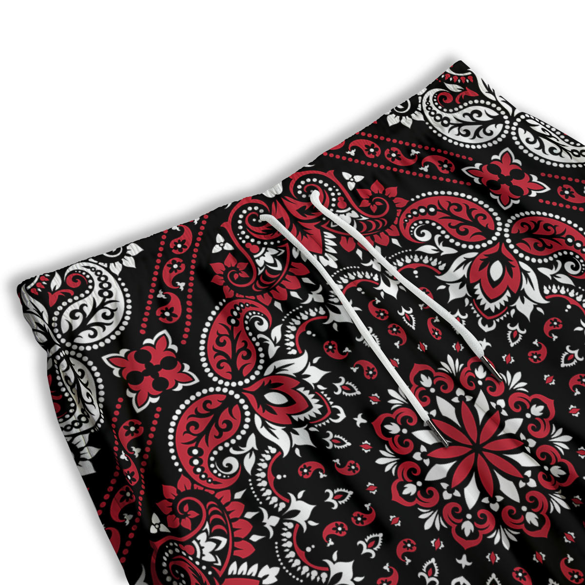 Red Black Bandana Paisley Print Men's Athletic Shorts