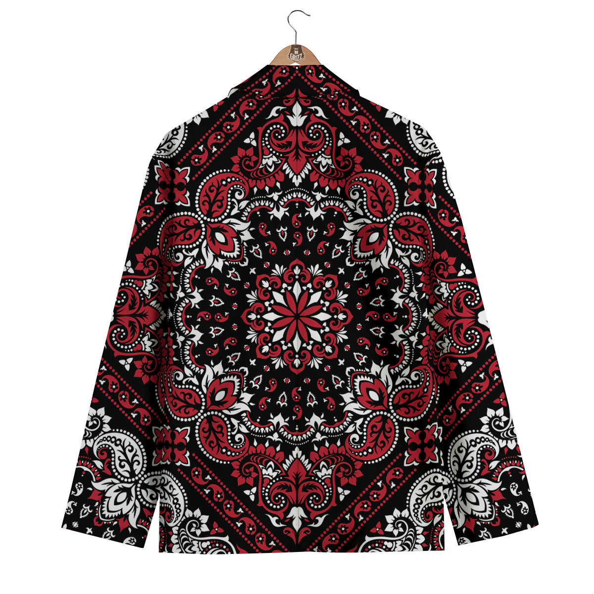Red Black Bandana Paisley Print Men's Blazer-grizzshop