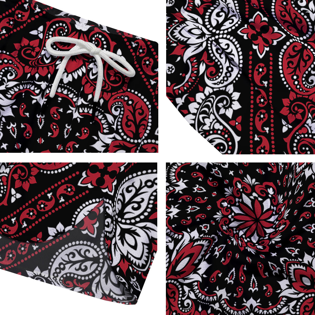 Red Black Bandana Paisley Print Men's Running Shorts-grizzshop