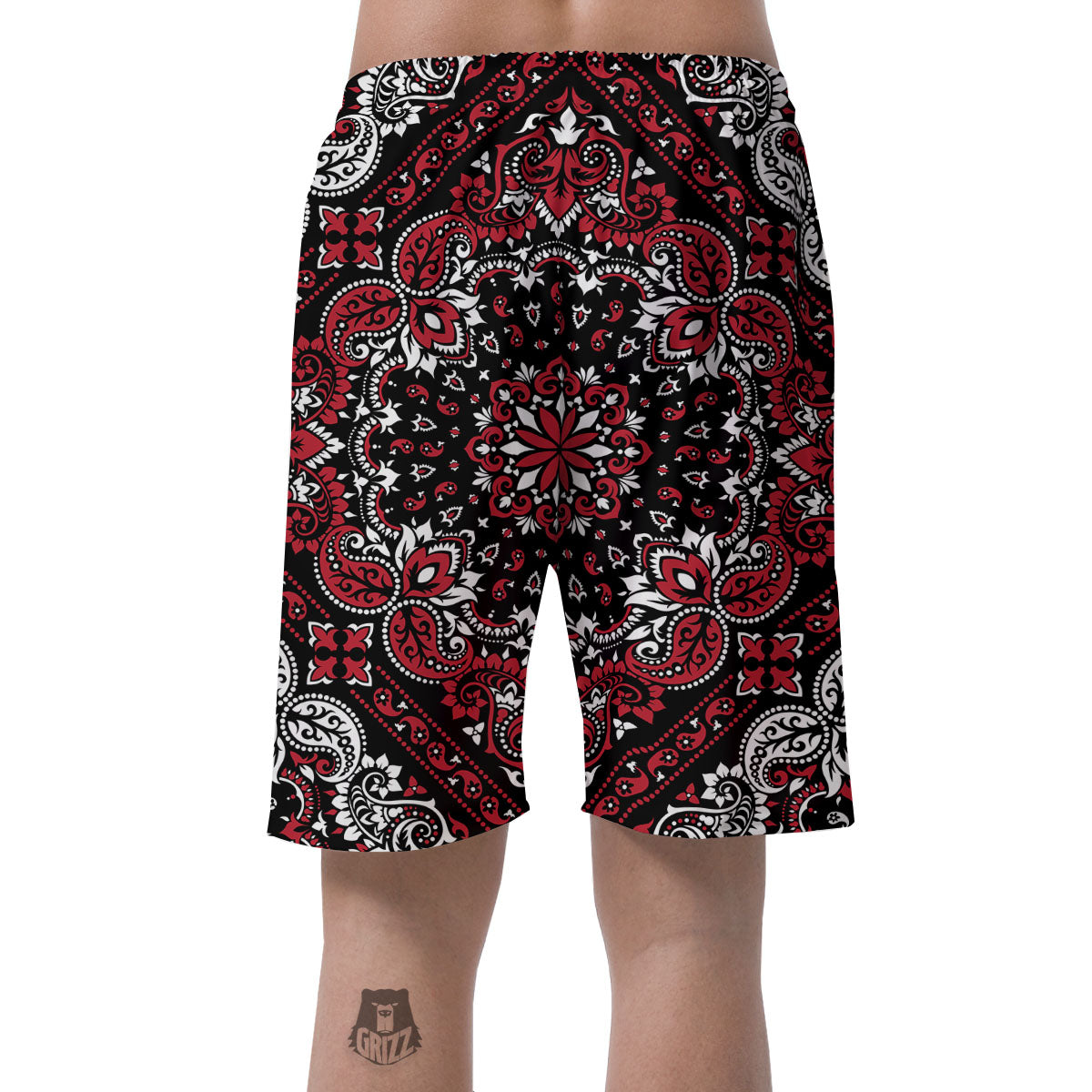 Red Black Bandana Paisley Print Men's Shorts-grizzshop