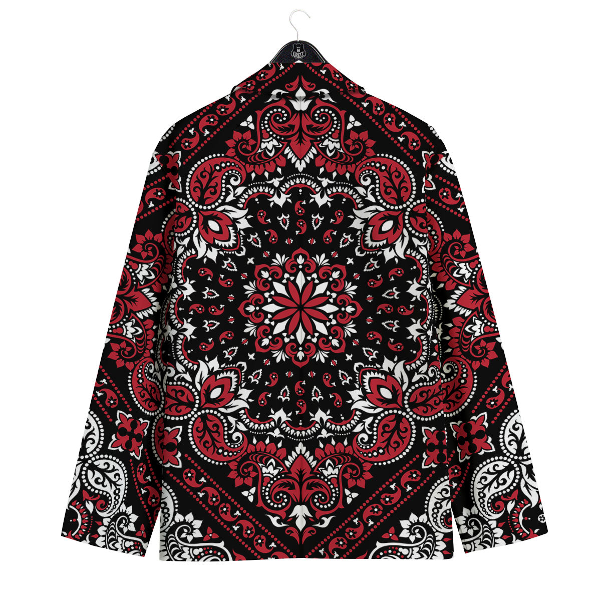 Red Black Bandana Paisley Print Men's Sport Coat-grizzshop