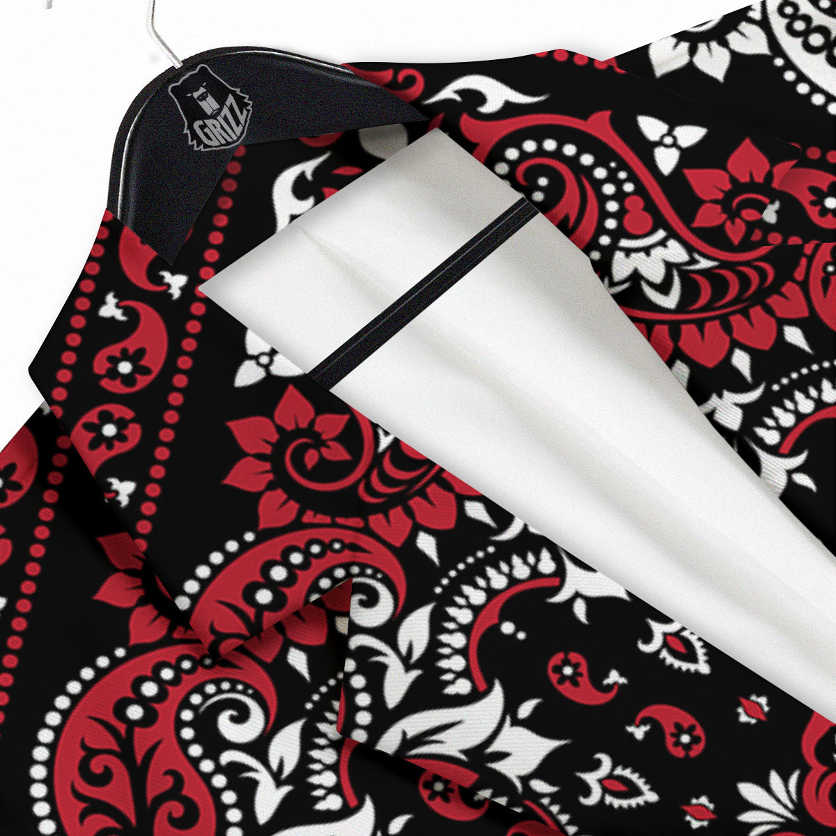 Red Black Bandana Paisley Print Men's Sport Coat-grizzshop