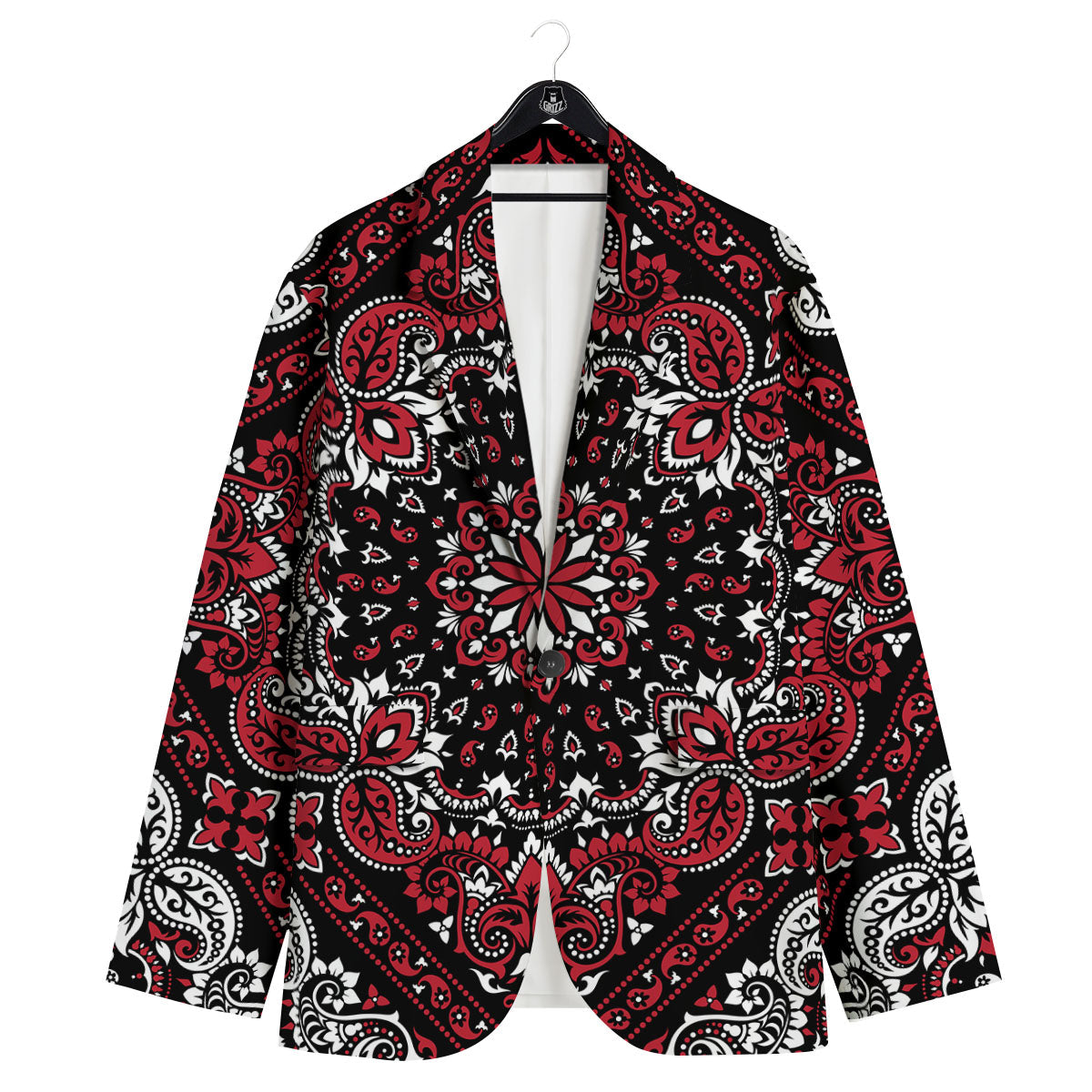 Red Black Bandana Paisley Print Men's Sport Coat-grizzshop