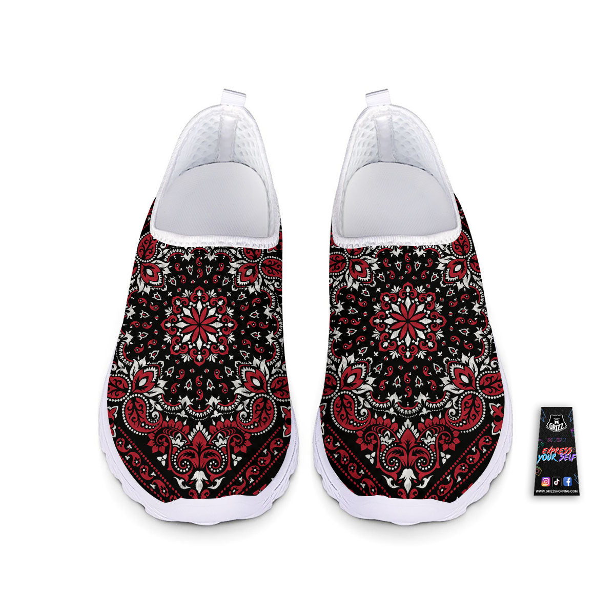 Red Black Bandana Paisley Print Nurse Shoes-grizzshop