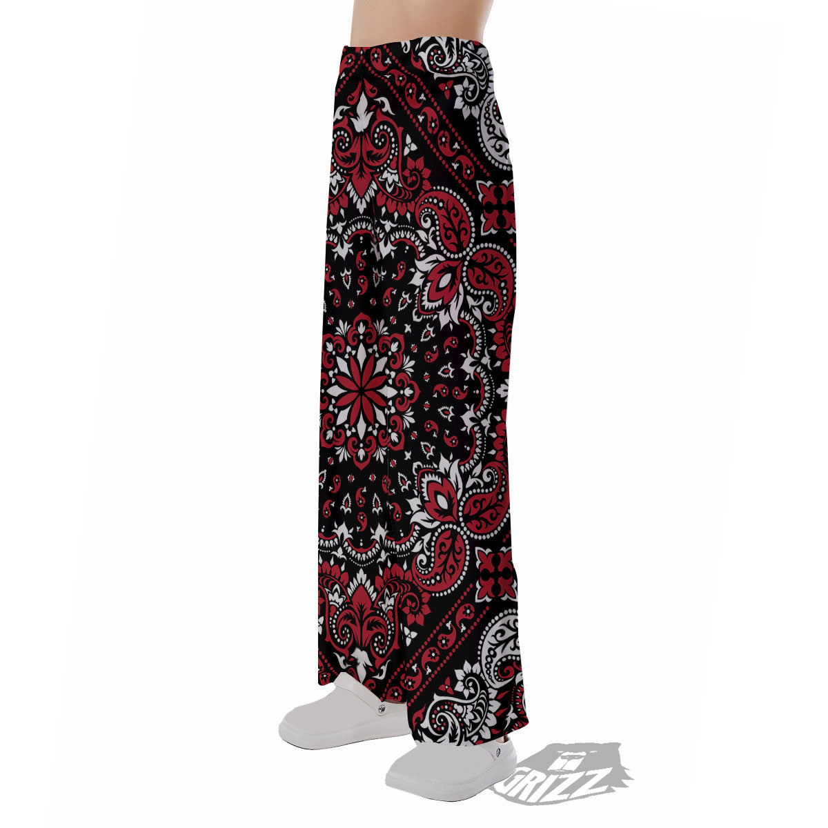 Red Black Bandana Paisley Print Pajama Pants-grizzshop