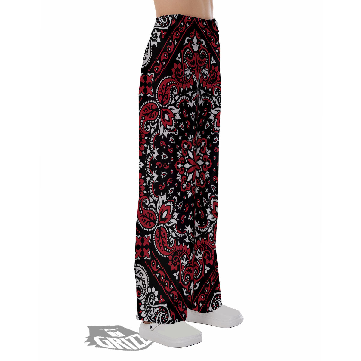 Red Black Bandana Paisley Print Pajama Pants-grizzshop