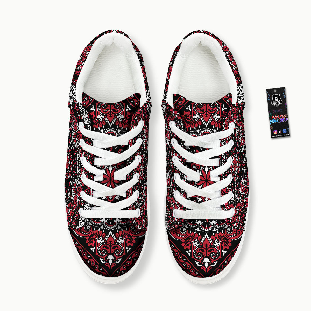 Red Black Bandana Paisley Print Platform Shoes-grizzshop