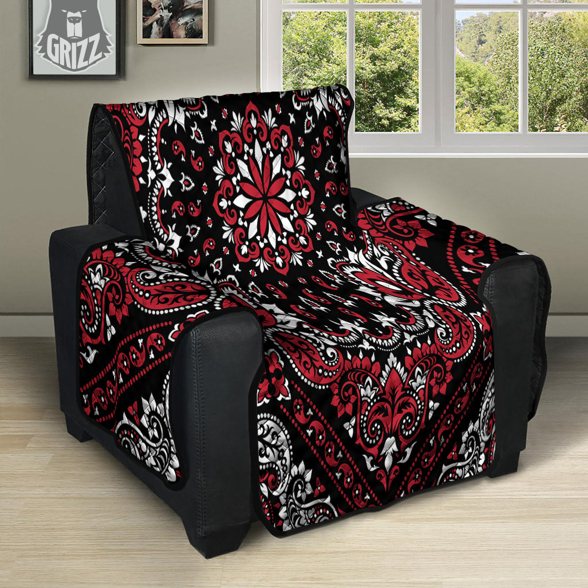 Red Black Bandana Paisley Print Recliner Protector-grizzshop