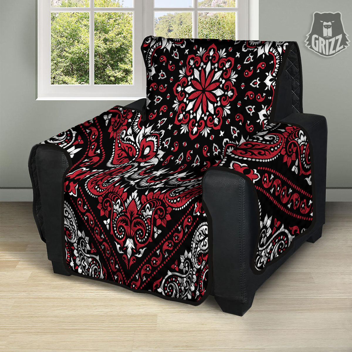 Red Black Bandana Paisley Print Recliner Protector-grizzshop