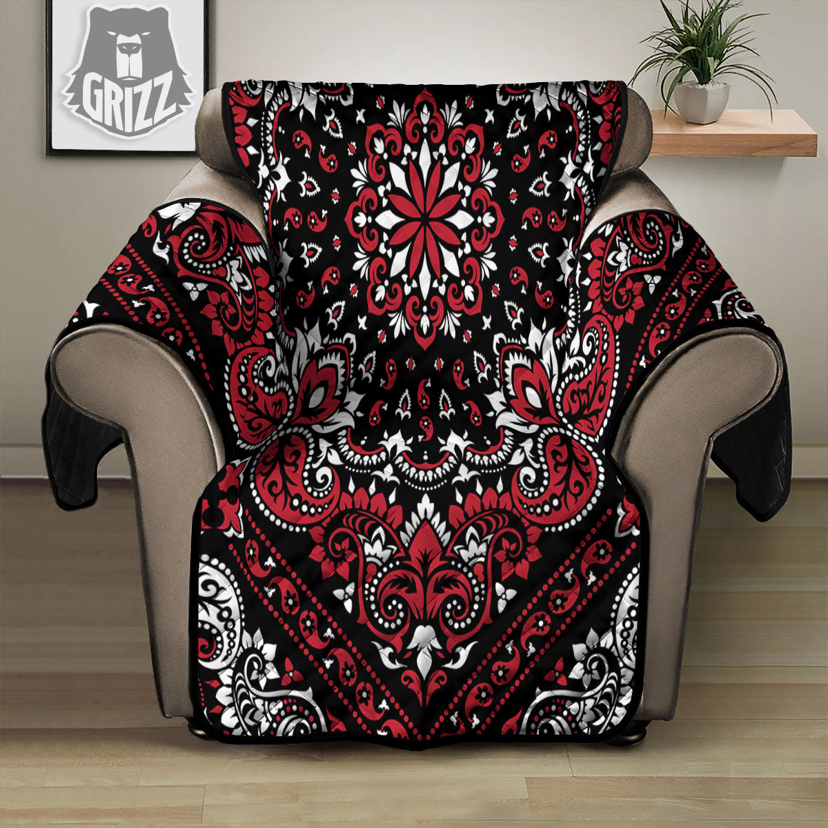 Red Black Bandana Paisley Print Recliner Protector-grizzshop