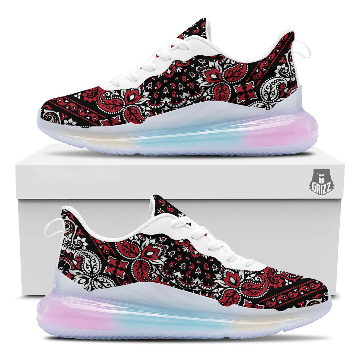 Red Black Bandana Paisley Print Running Sneakers-grizzshop